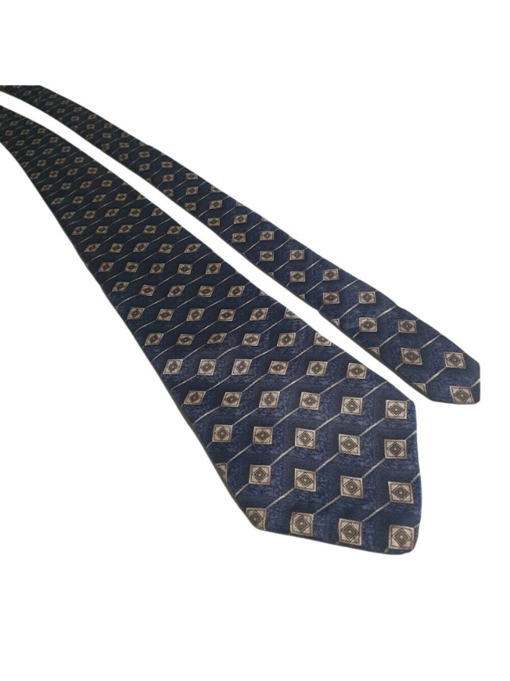 Stafford Long 64 In Geometric Blue Gold Diamond Silk Necktie Men Business Luxury